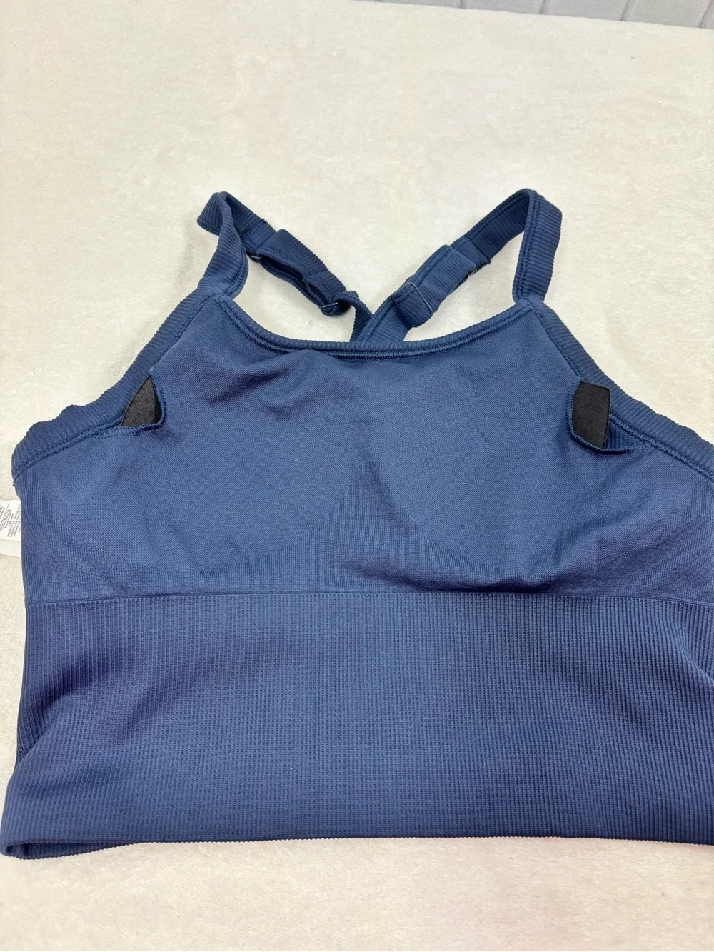ALO Yoga Seamless Ribbed Navy Blue Sports Bra Tank Strappy Detail size S